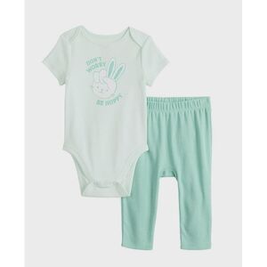 Baby Jumping Beans "Don't Worry Be Hoppy" Bodysuit & Pants Set - Sz NB- Lt Green